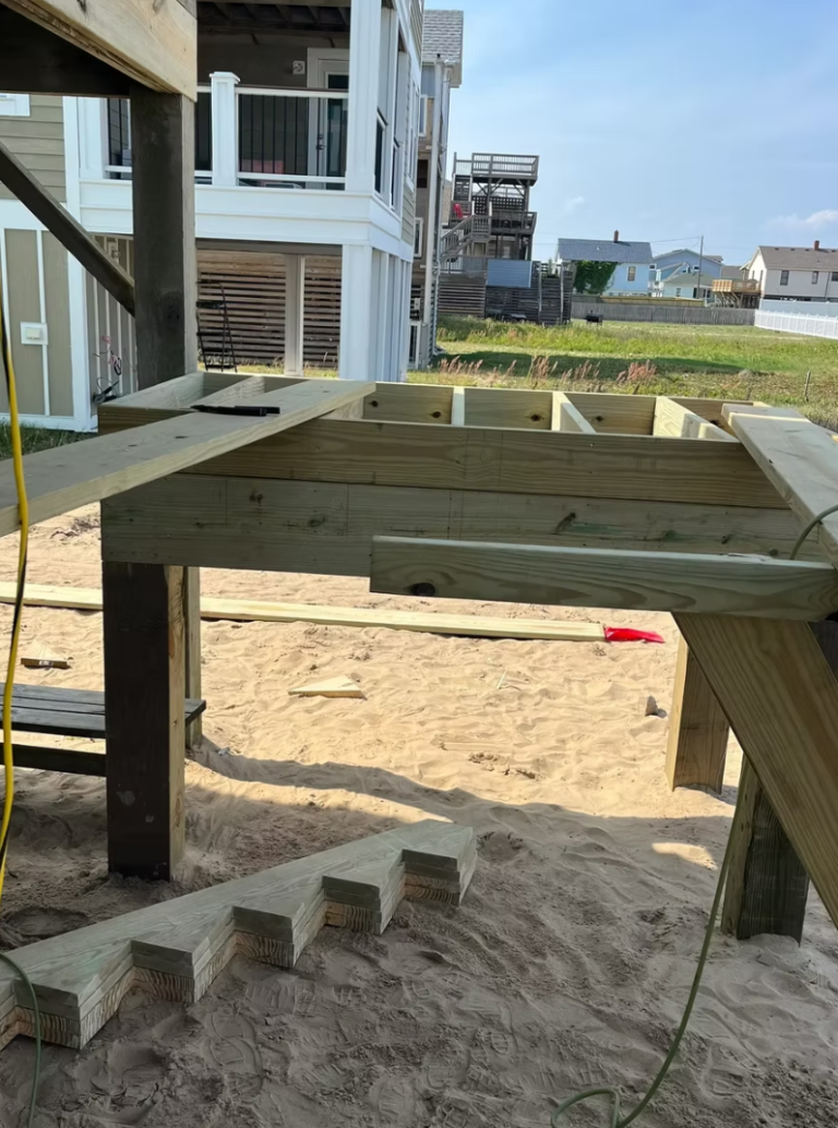 Deck and stair framing near the beach by Cas and Cal Construction