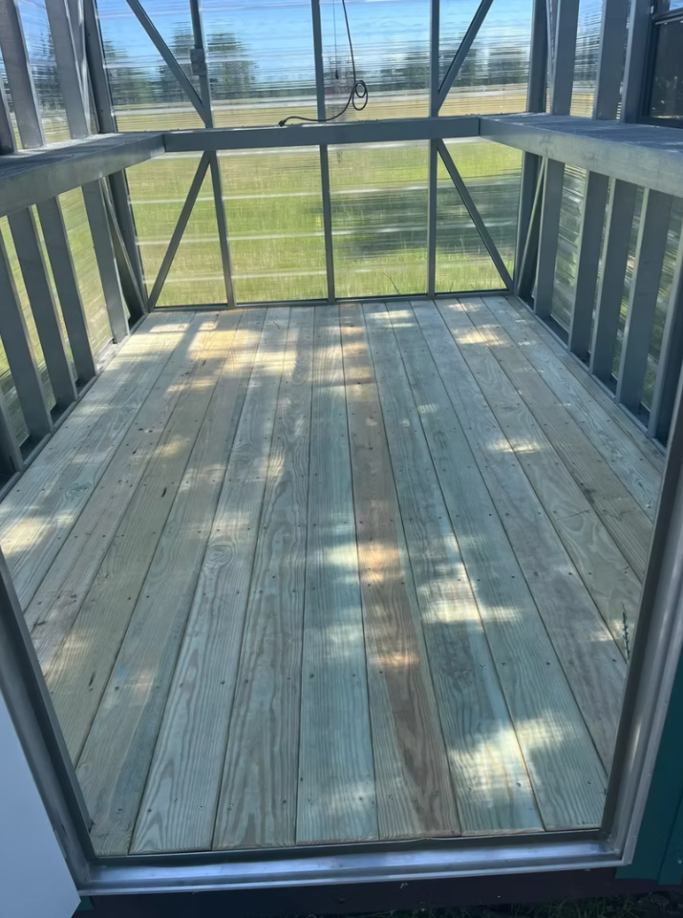 Greenhouse decking and glass walls